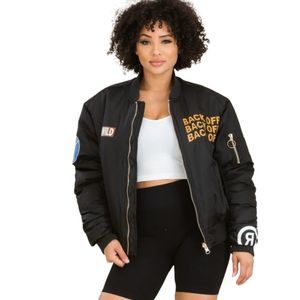 Wild " Back Off " Reversible Paris Bomber Jacket, Black, size Medium